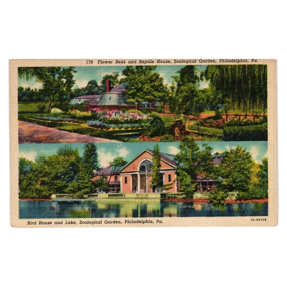 Vintage Philadelphia Zoo Postcard Bird House Reptile Fairmont Park Gardens - Picture 1 of 2